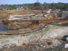 Hope Mills lake construction detail photo of dam construction