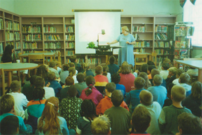 Suzanne speaking to the students about how she became an author/ illustrator